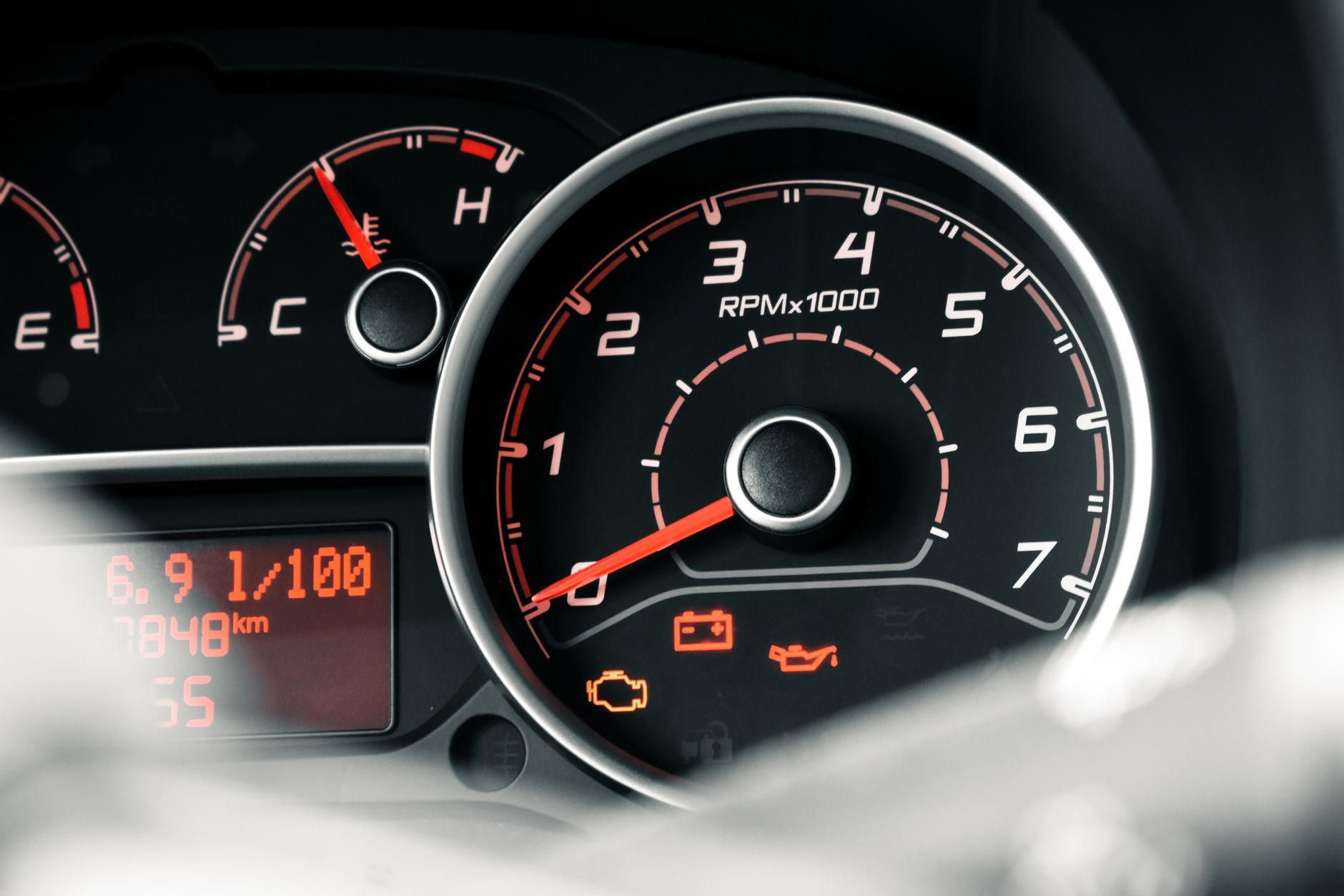 Car tachometer at speed — static HTML loads fast by default